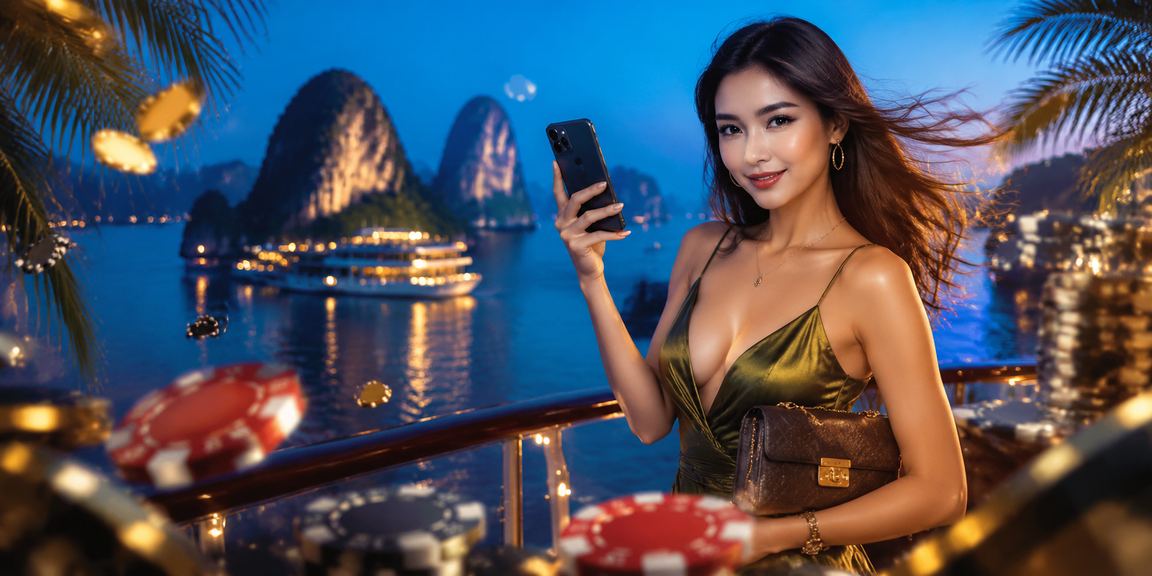 Người chơi đặt cược esports và xem cảnh Vịnh Hạ Long qua ứng dụng di động